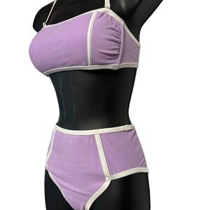 Kona Sol lavender with white trim two-piece swimsuit XS & S Target EUC